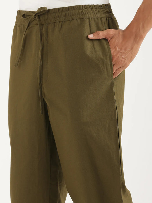 Men Olive Green Cotton Pant