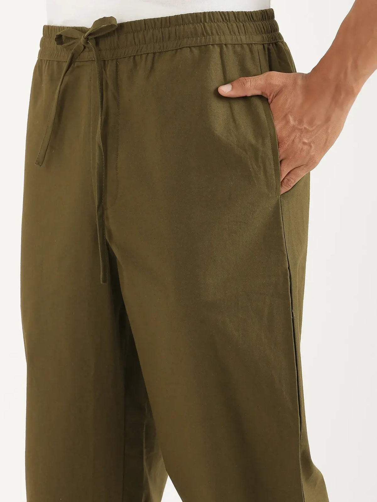 Men Olive Green Cotton Pant