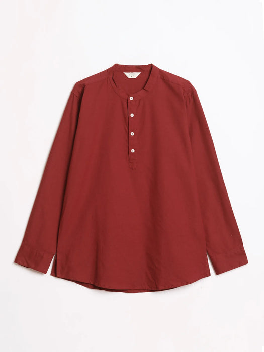 Men Maroon Airy Linen Short Kurta