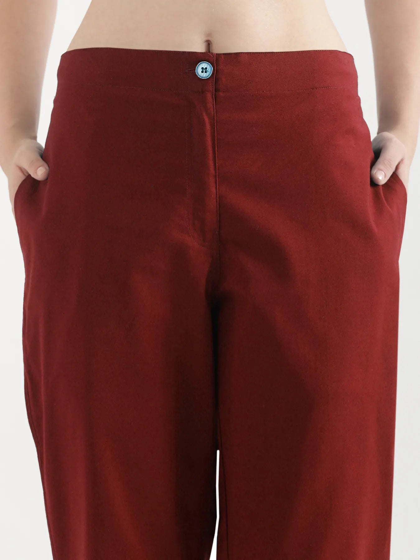Women Maroon Airy Linen Straight Pant