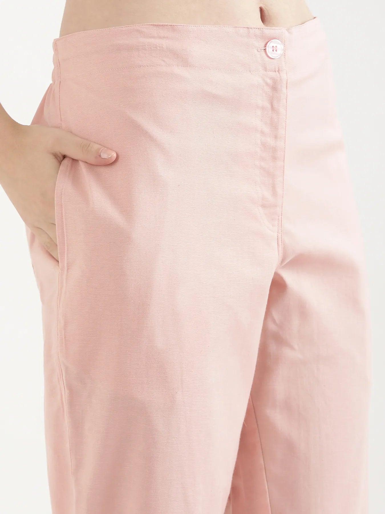 Women Salmon Pink Airy Linen Straight Pant