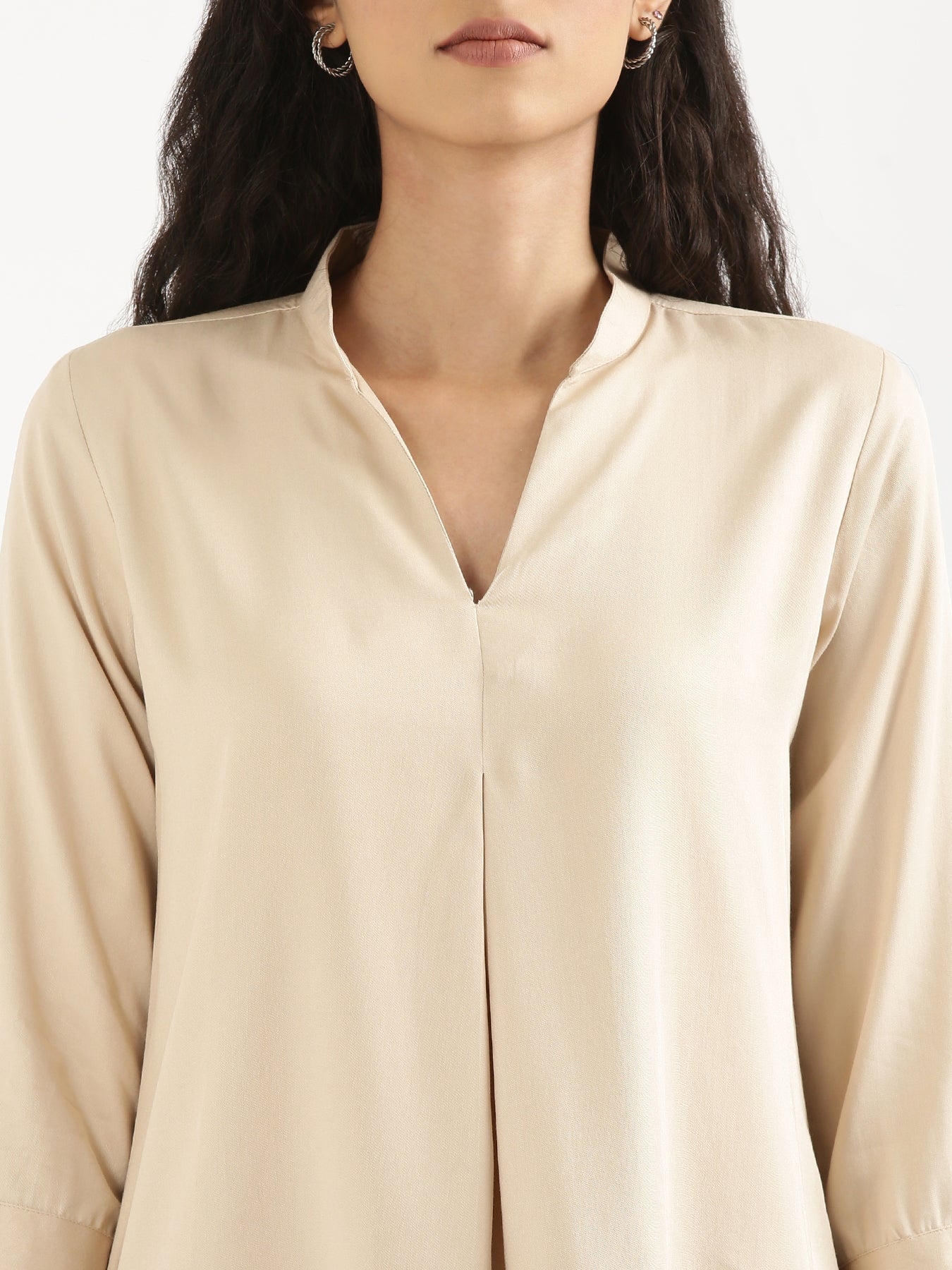 Women Beige Viscose Pleated Top