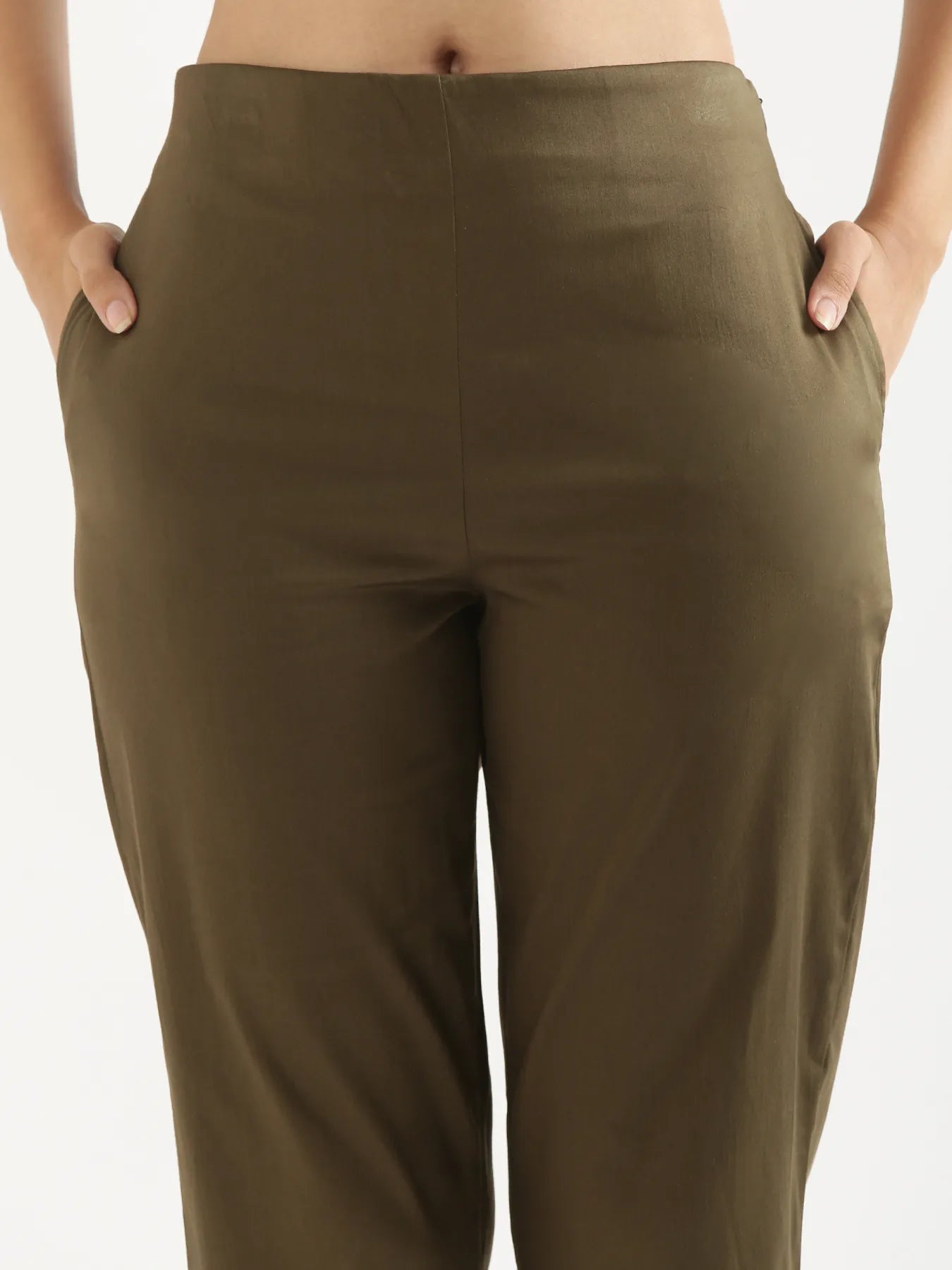 Women Plus Size Olive Green Straight Fit Formal Pants