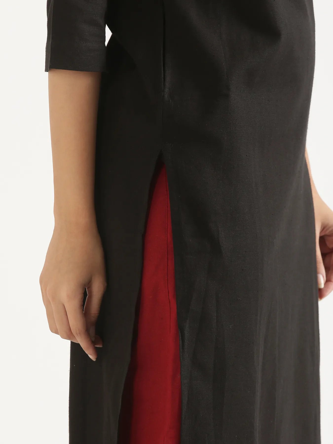 Women Black Airy Linen Long Kurta