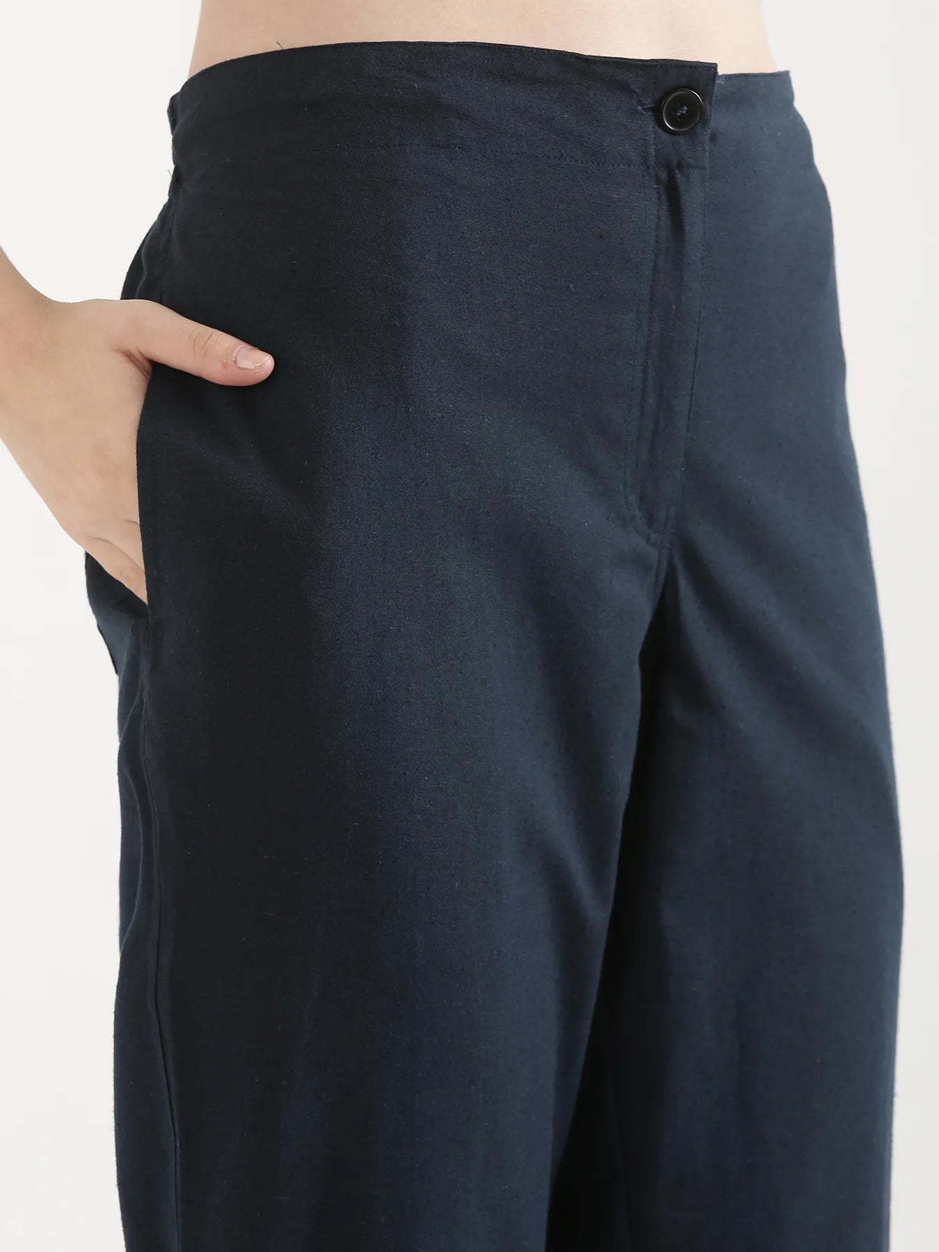 Women Navy Blue Airy Linen Straight Pants