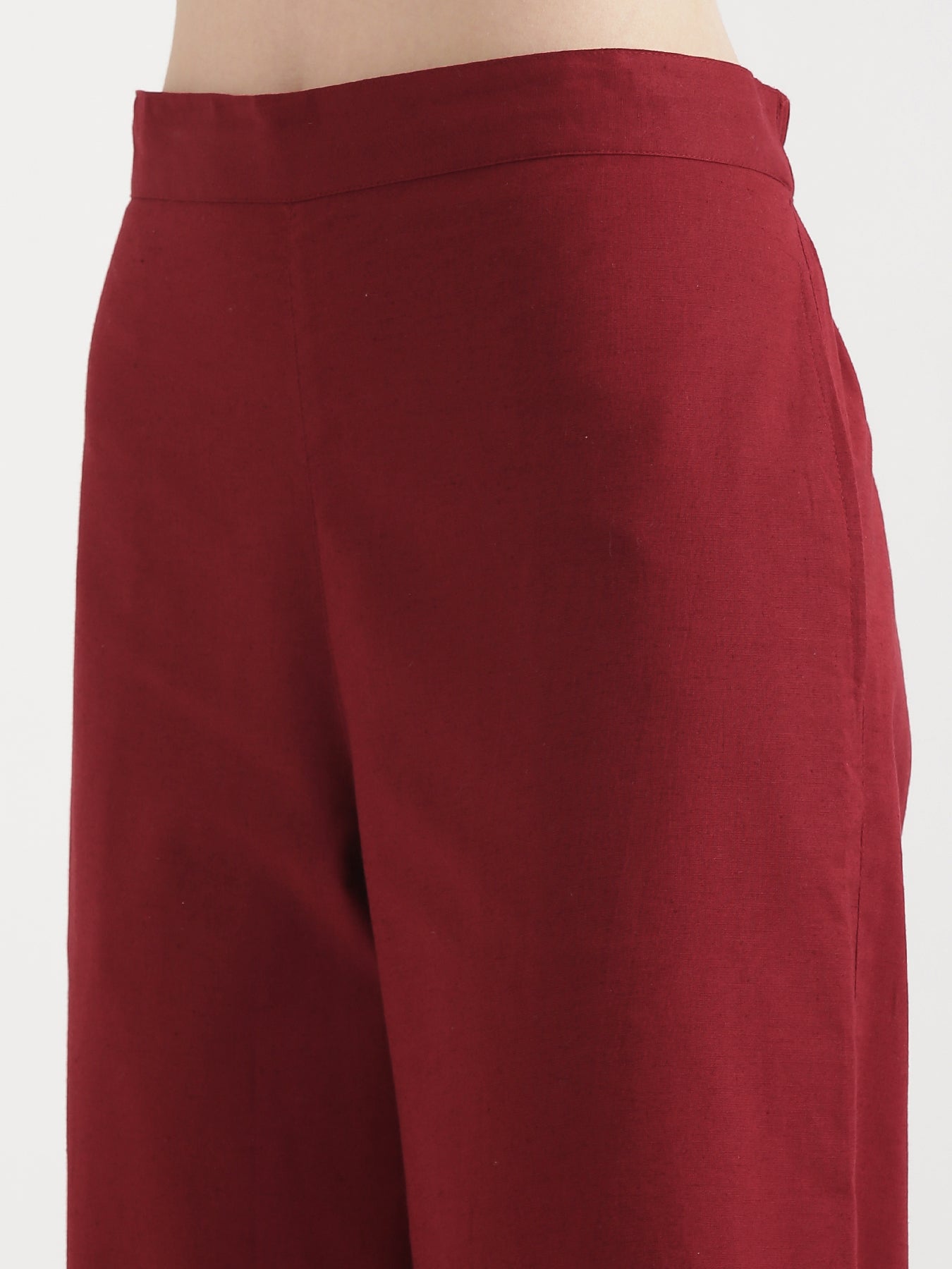 Maroon Airy Linen Wide Leg Pant