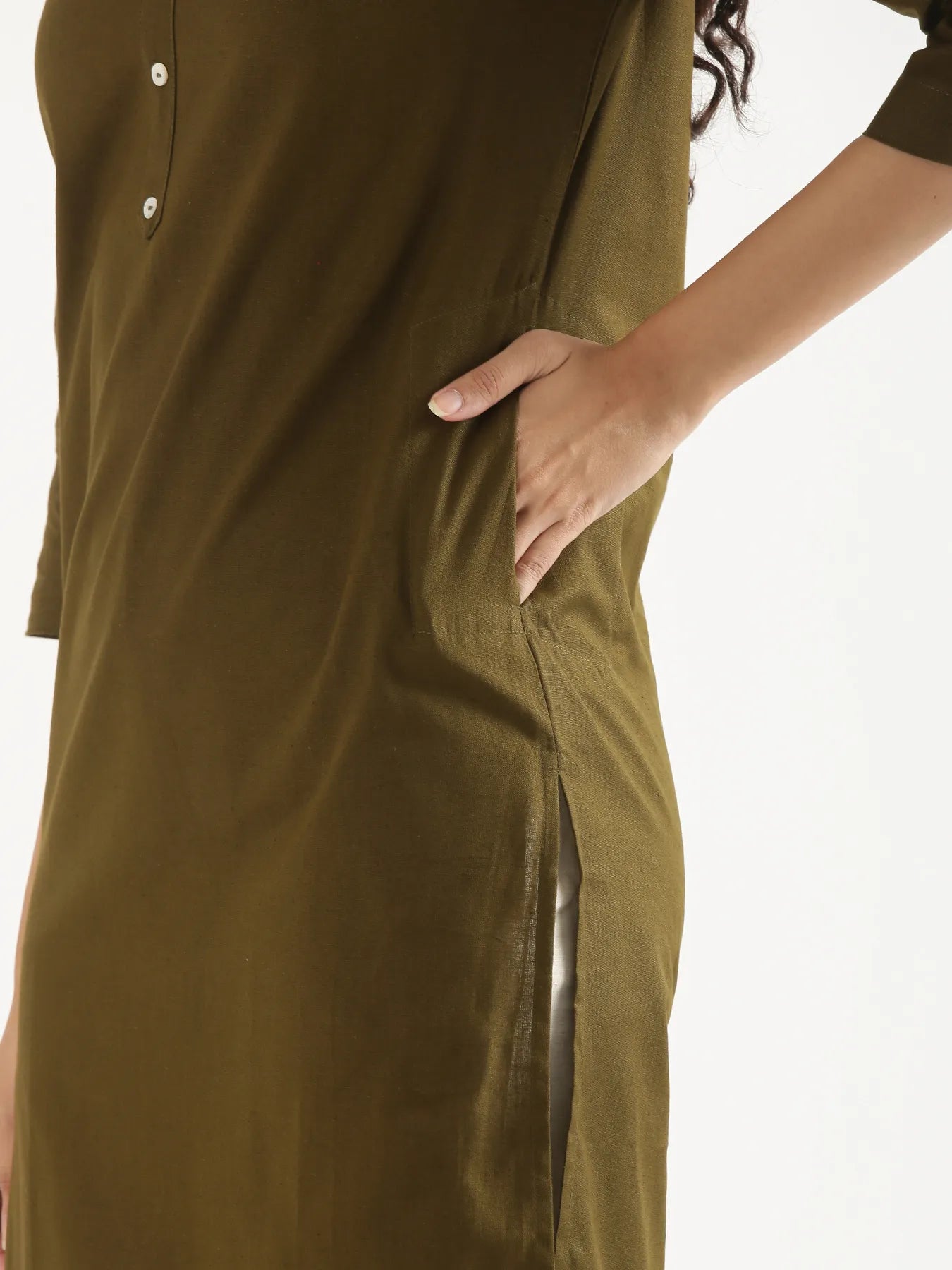 Women Olive Green Airy Linen Long Kurta
