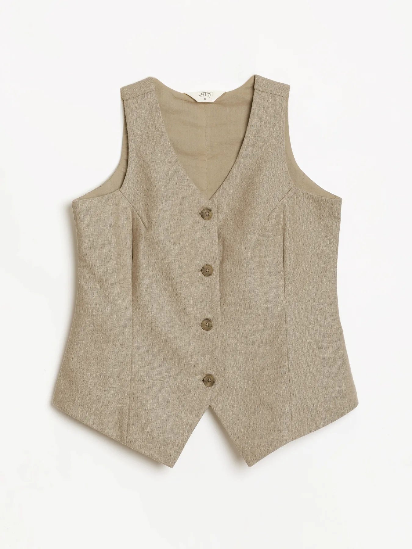 Women Khakhi Linen Blend Waist Coat