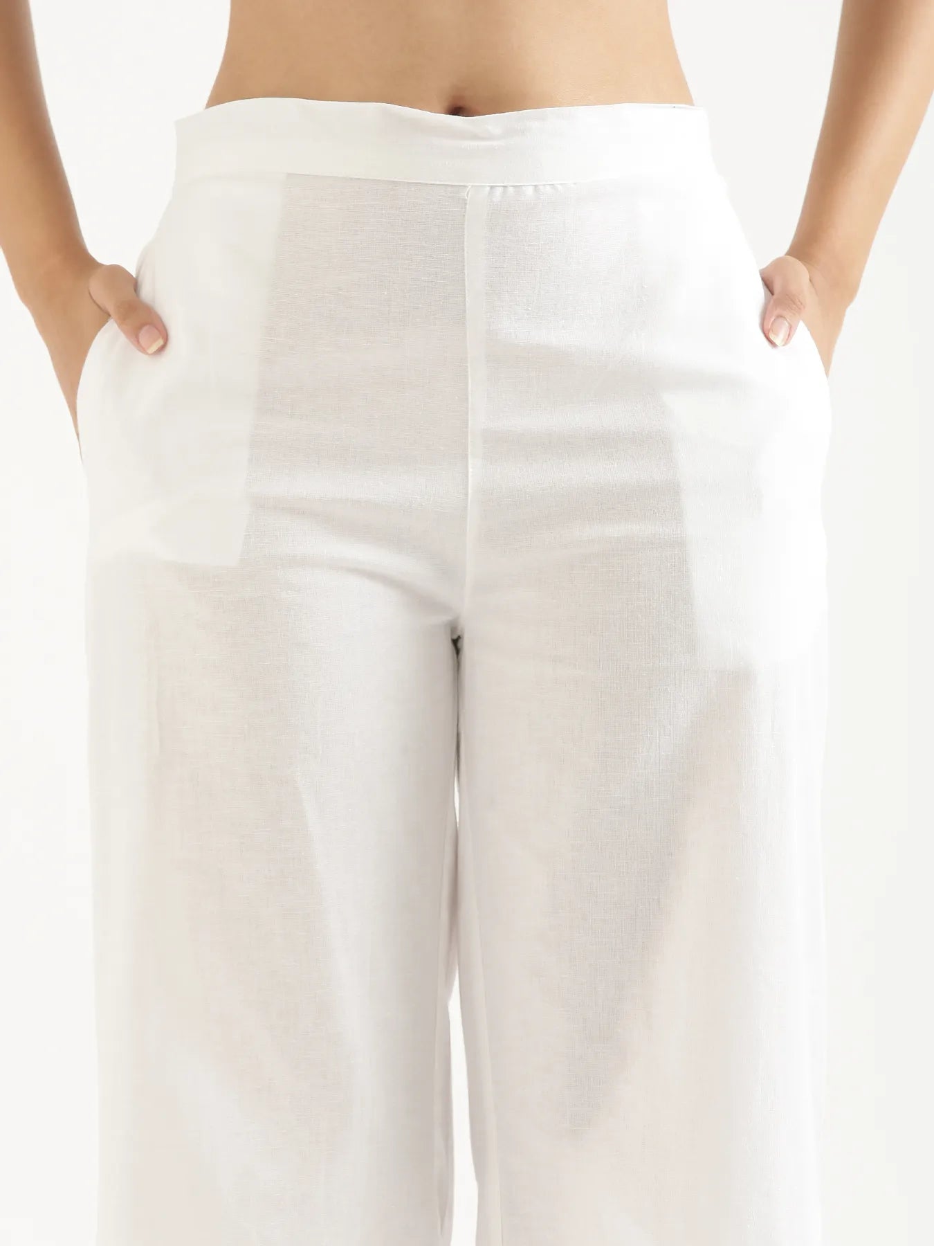 Women White Airy Linen Wide Leg Pant