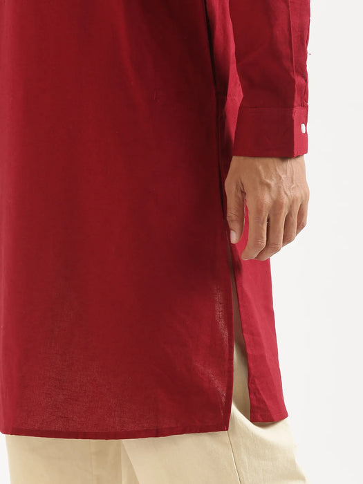 Men Maroon Airy Linen Long Kurta