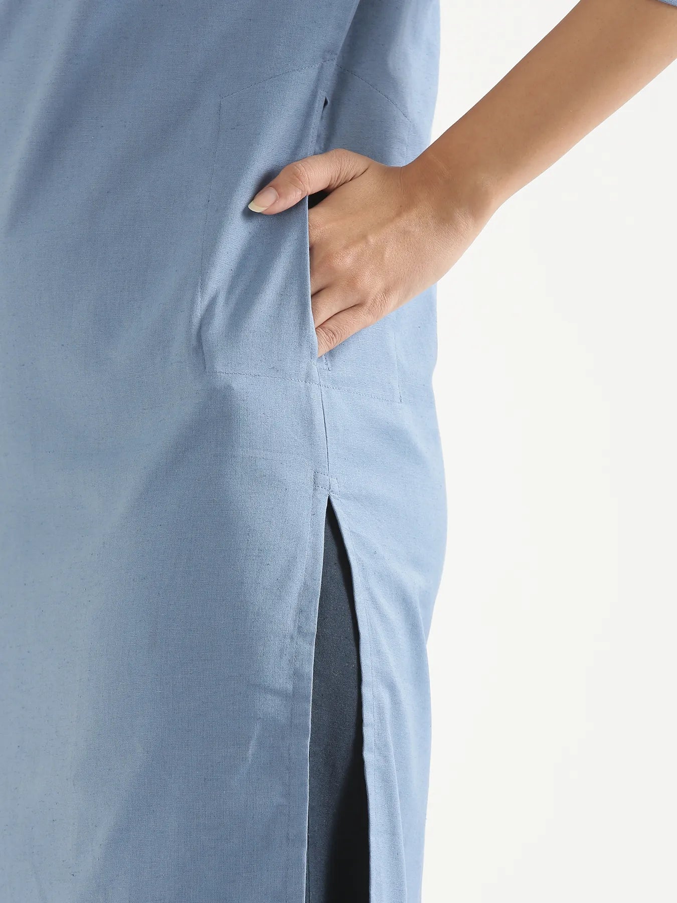 Women English Blue Airy Linen Long Kurta