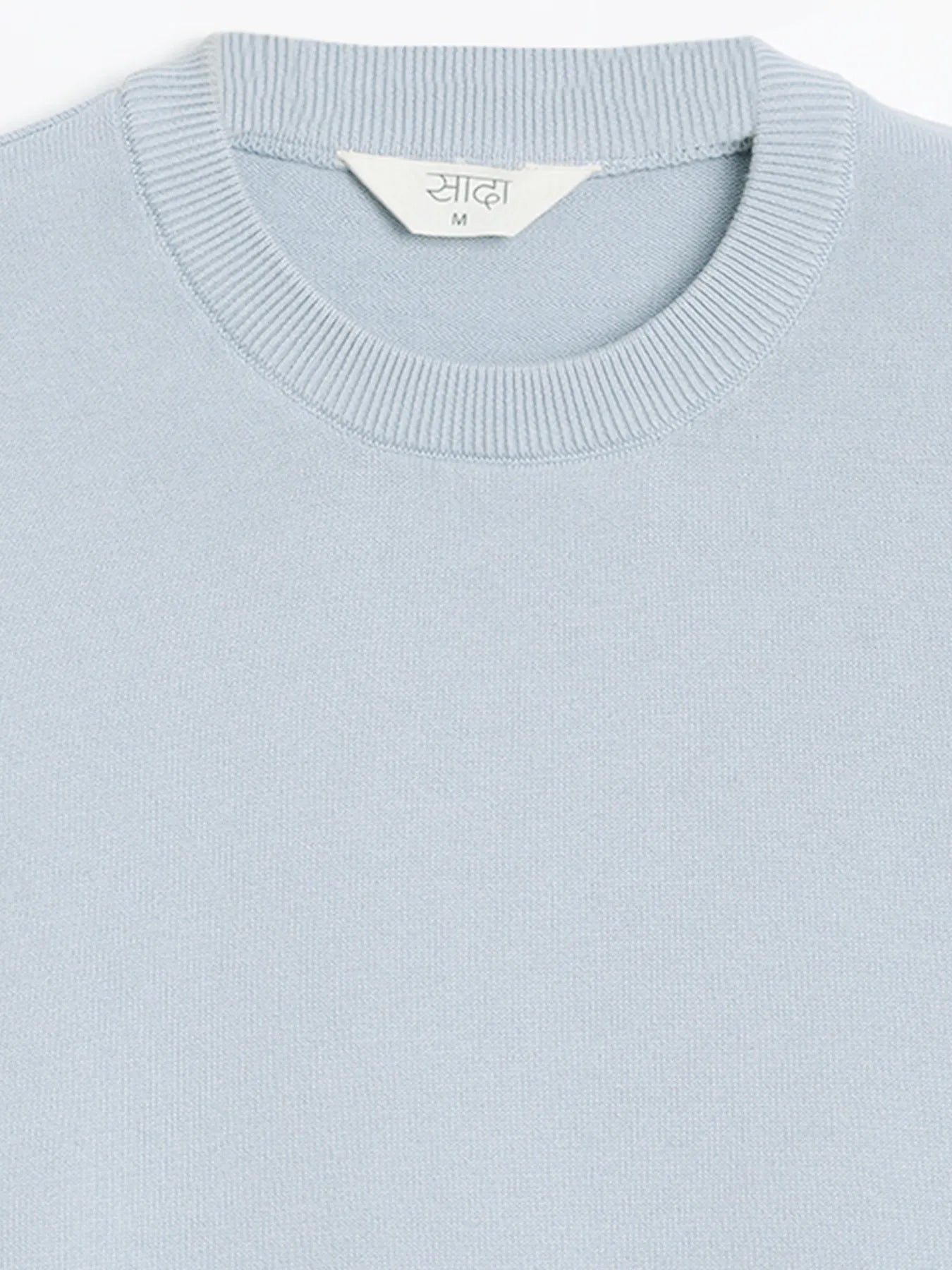 Men Light Blue Flat Knit Round Neck T-shirt