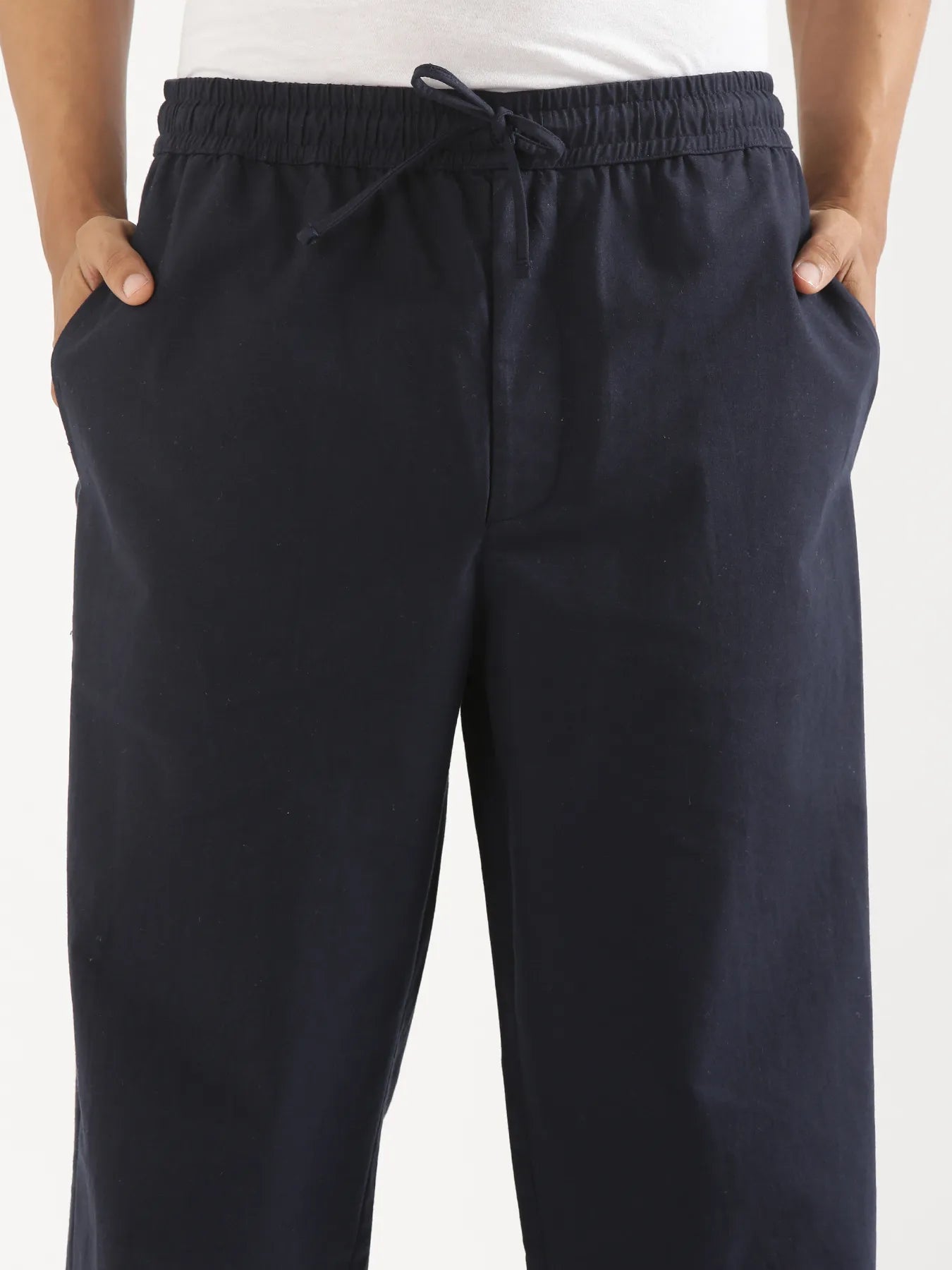 Men Navy Blue Cotton Pant
