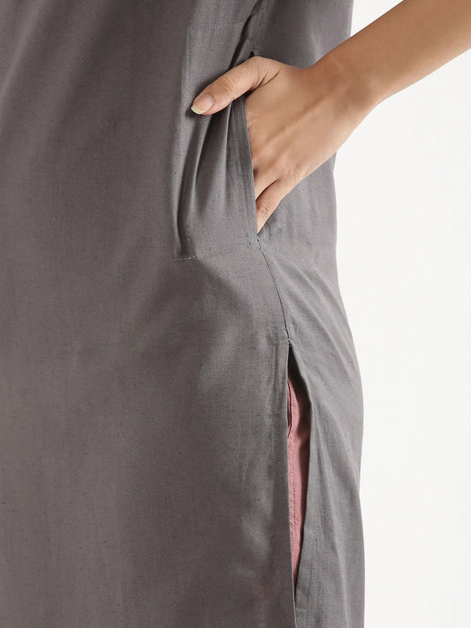 Women Slate Grey Airy Linen Long Kurta
