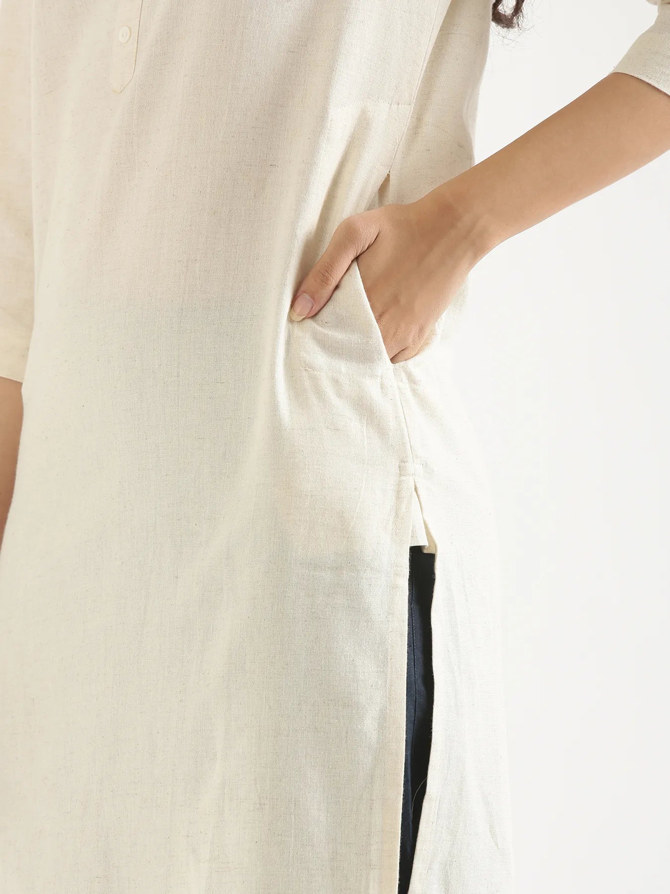 Women Ecru Airy Linen Long Kurta