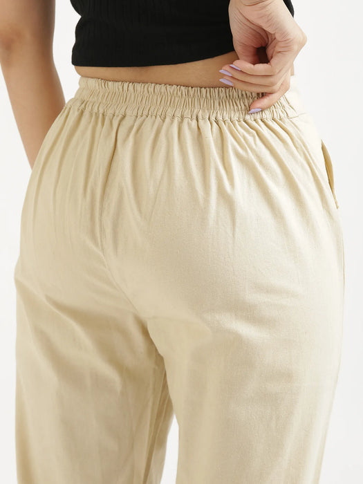 Women Beige Cotton Pant