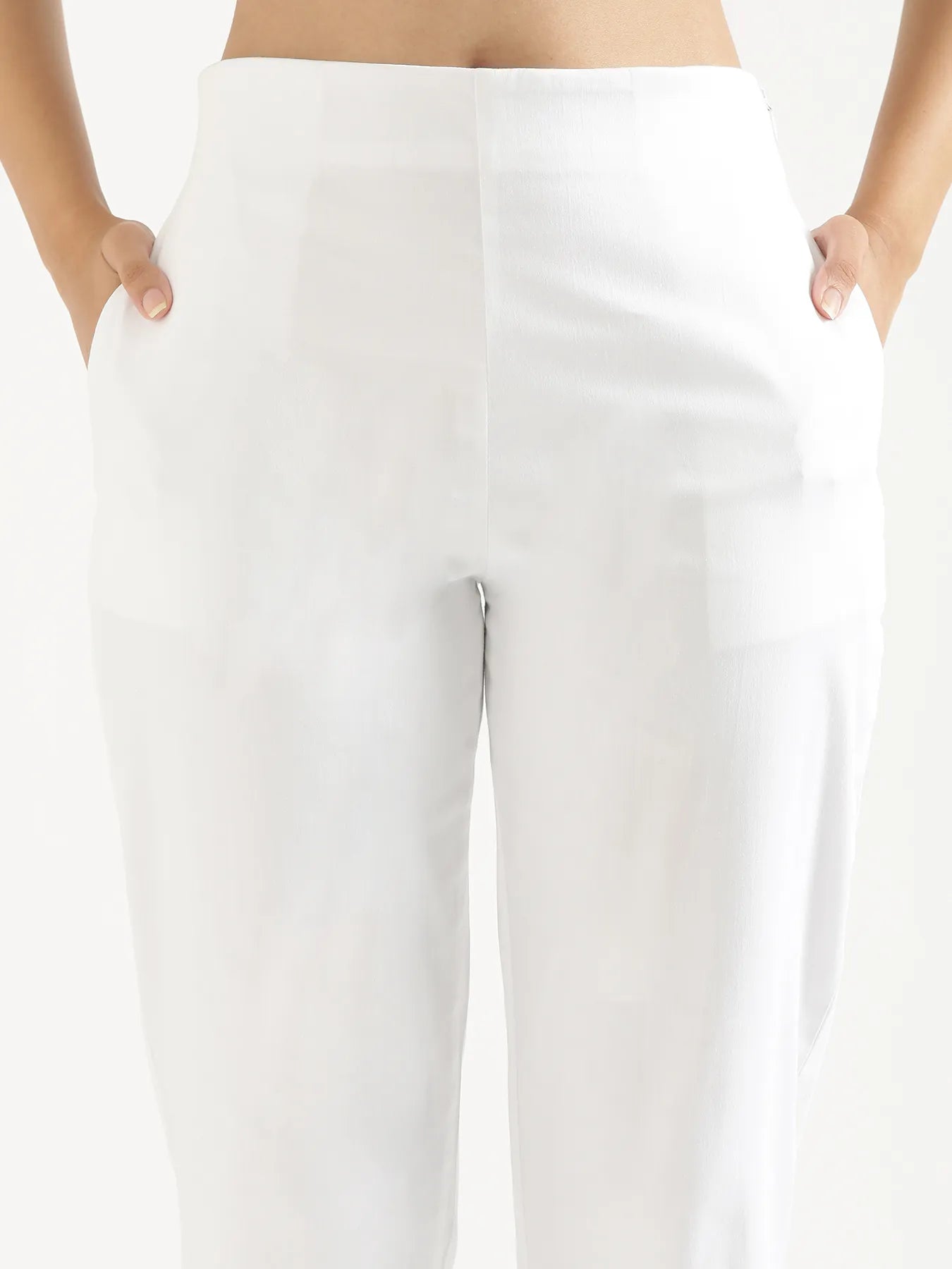 Women White Straight Fit Formal Pants