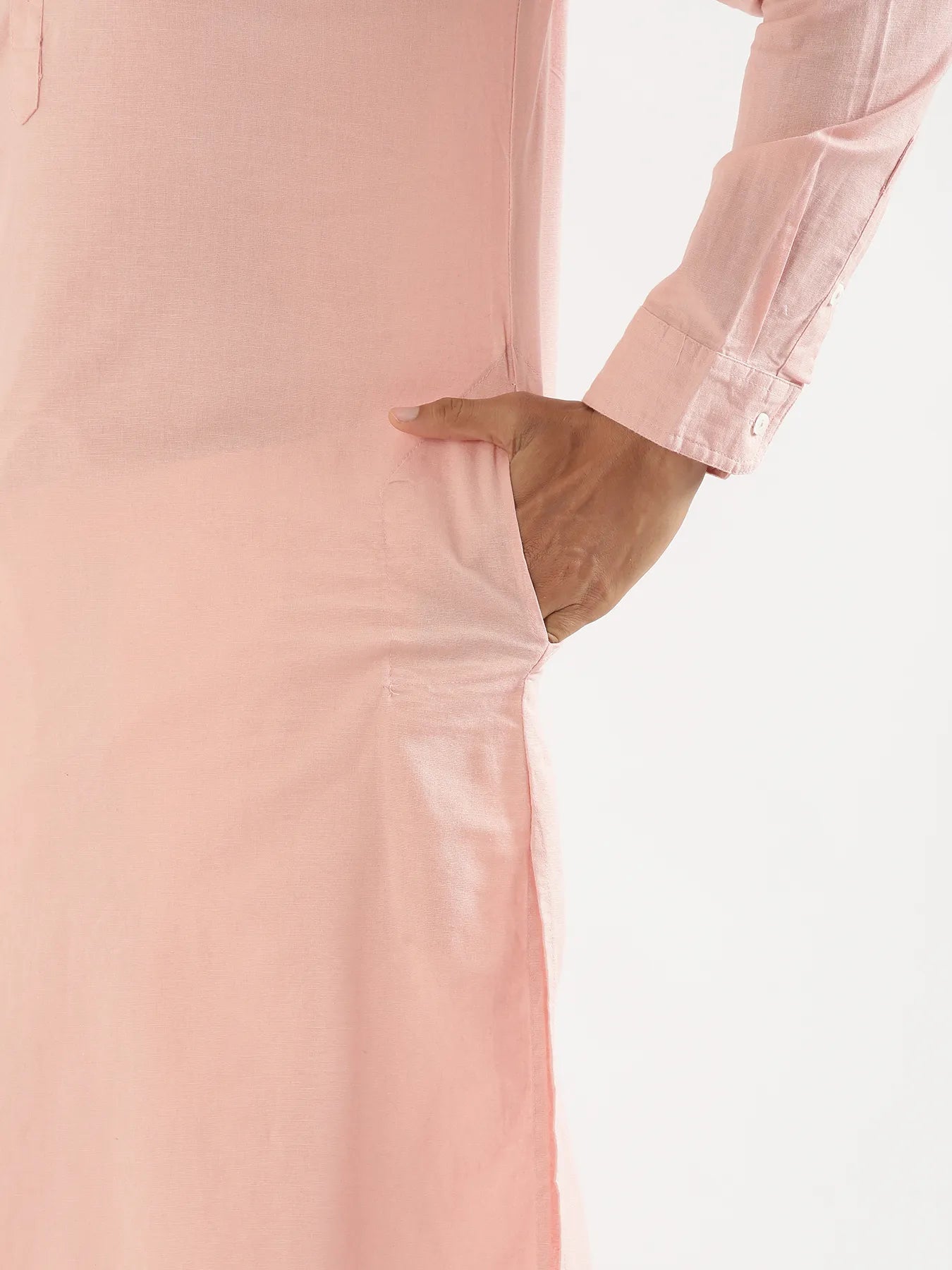 Men Salmon Pink Airy Linen Long Kurta