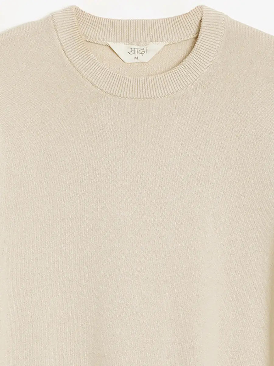 Men Beige Flat Knit Round Neck T-shirt