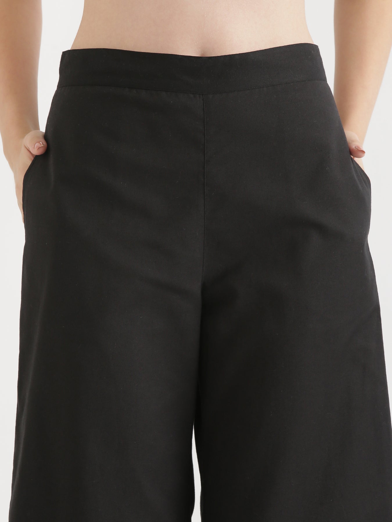 Black Airy Linen Wide Leg Pant