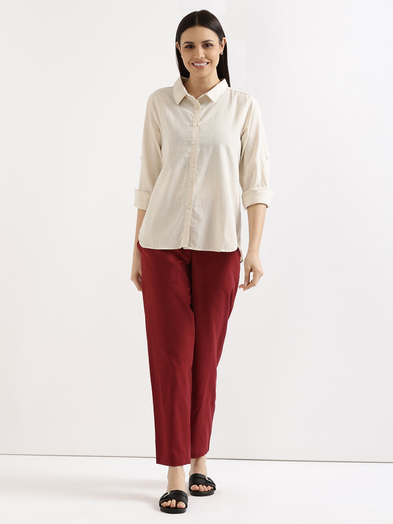 Maroon Airy Linen Pants