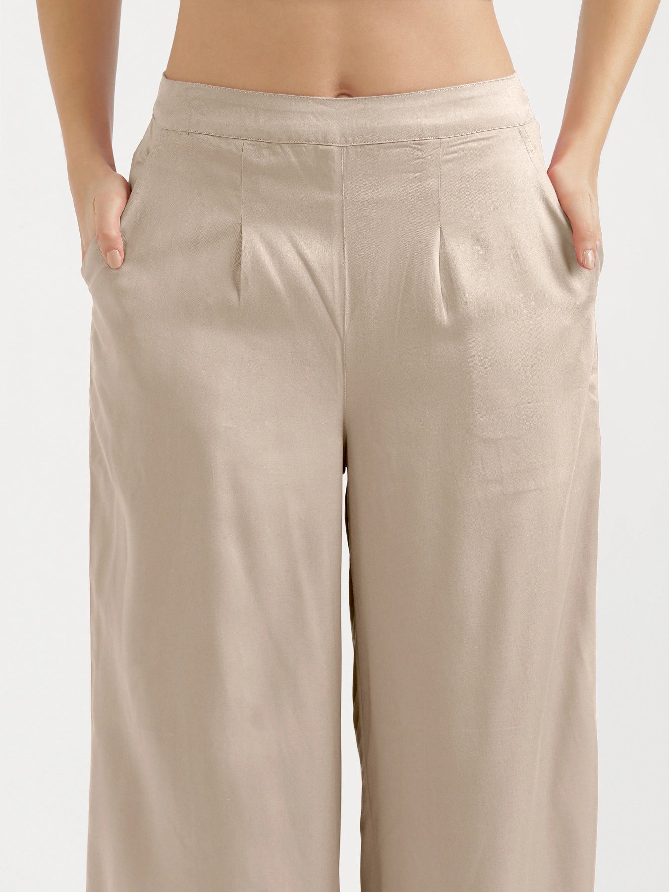 Women Taupe Viscose Palazzo Pant