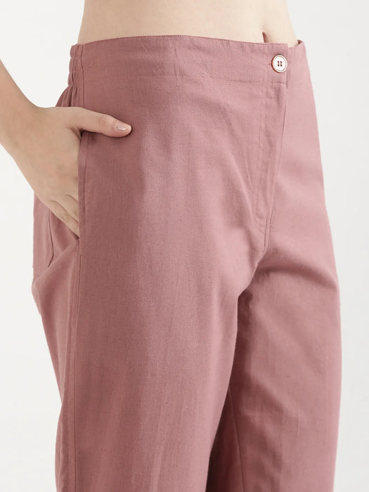 Women Rose Taupe Airy Linen Straight Pants