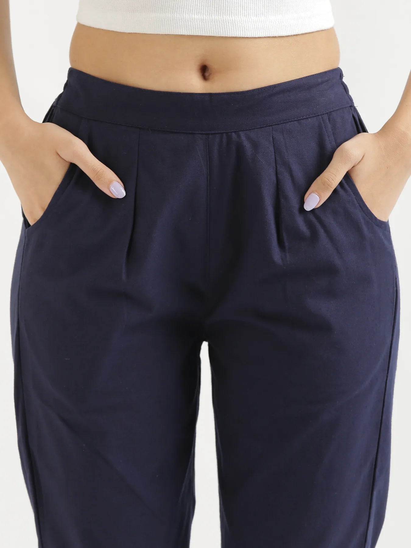 Women Navy Blue Cotton Pant