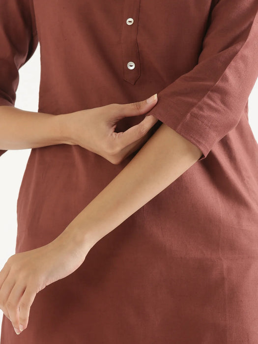 Women Rose Taupe Airy Linen Long Kurta