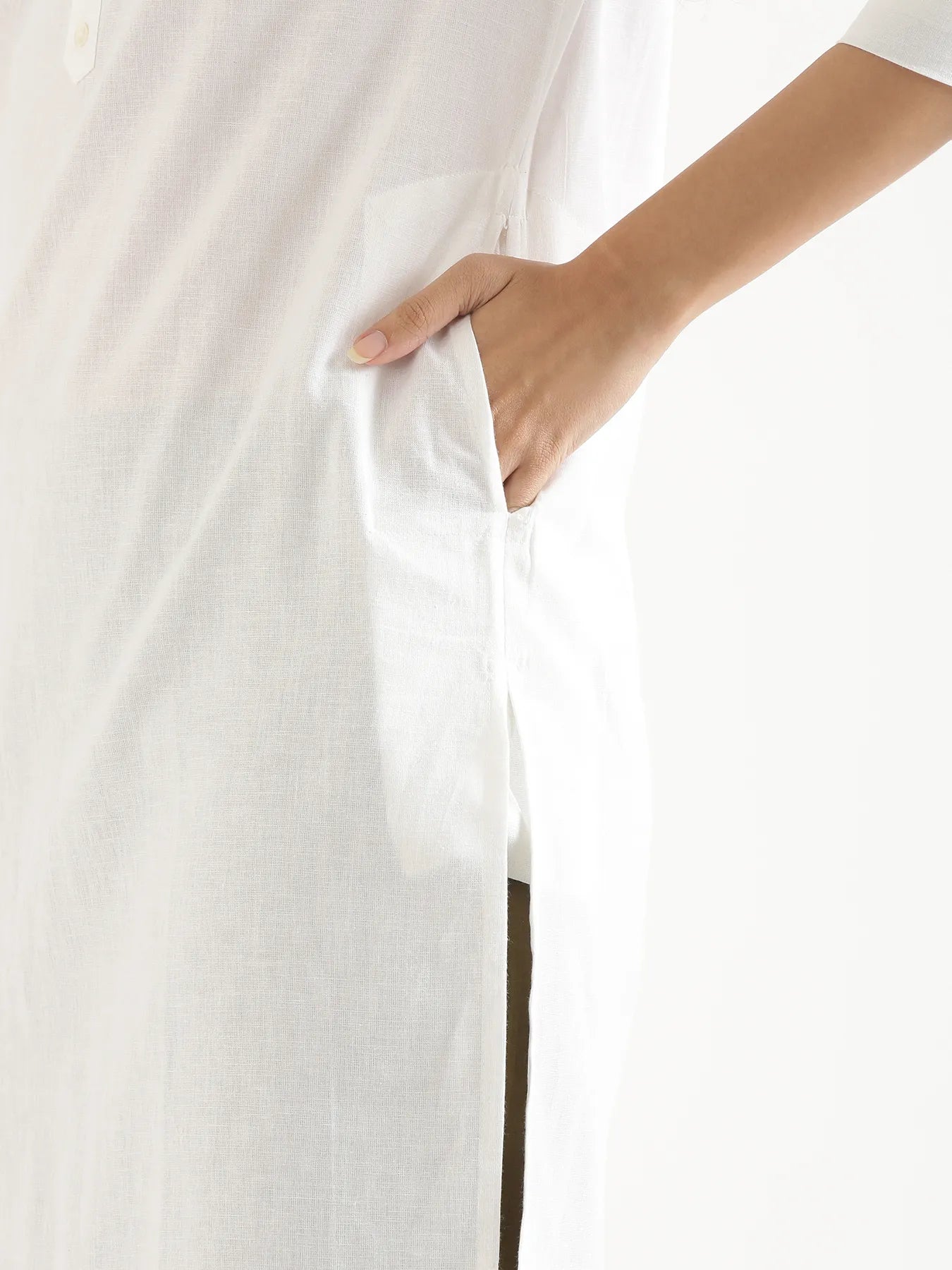 Women White Airy Linen Long Kurta