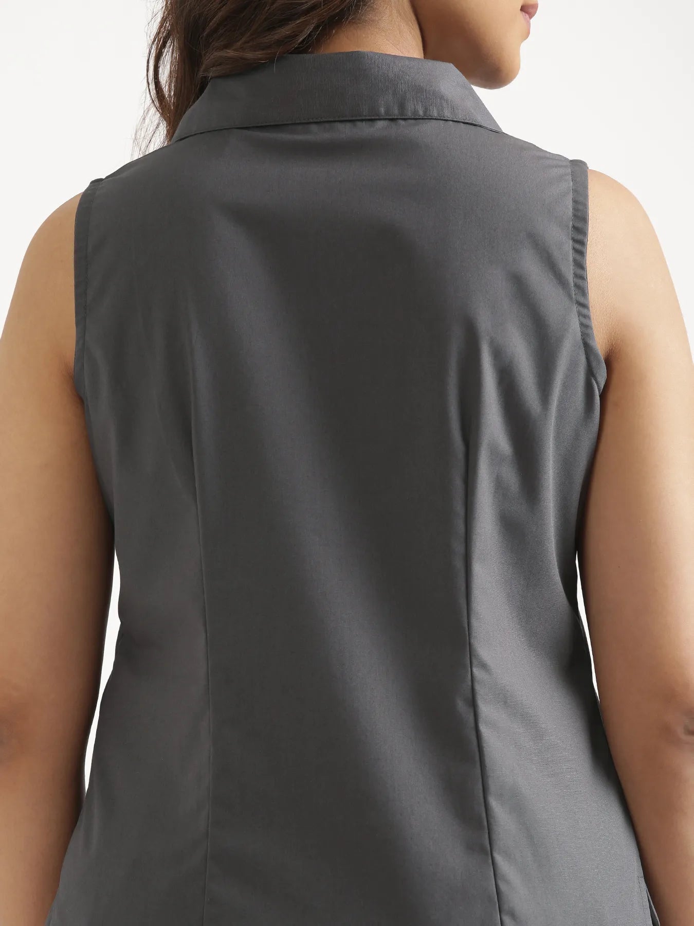 Women Dark Grey Better Cotton Sleeveless Shirt