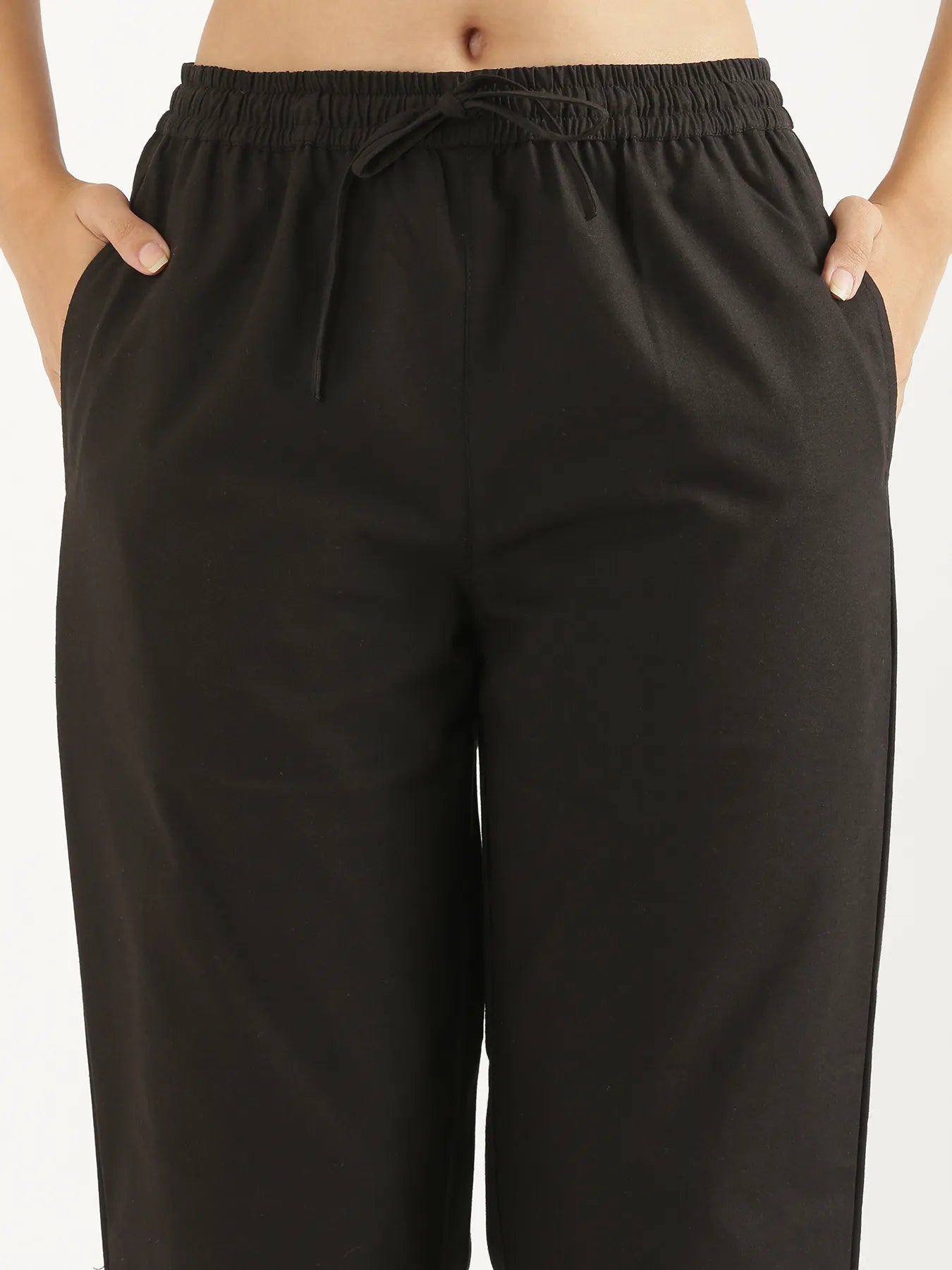 Women Black Cotton Straight Pant