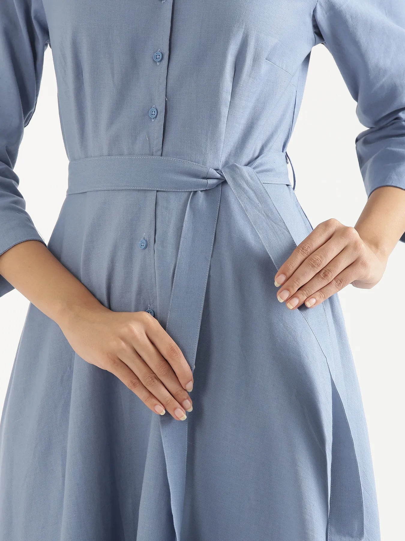 Women English Blue Airy Linen Flared Dress