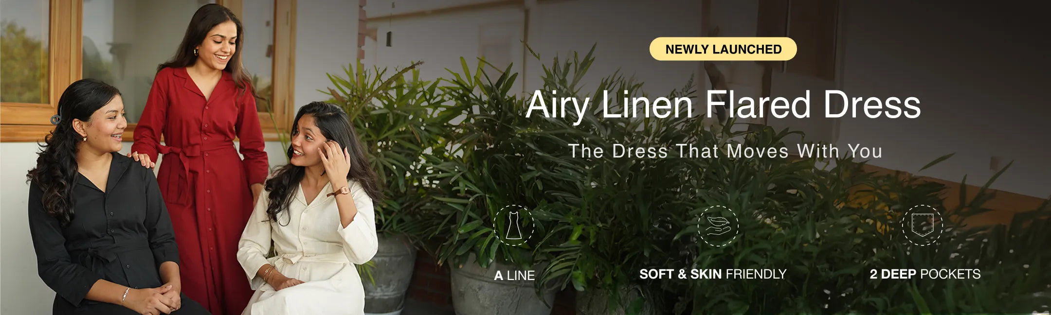 Women Airy Linen Flared Dress