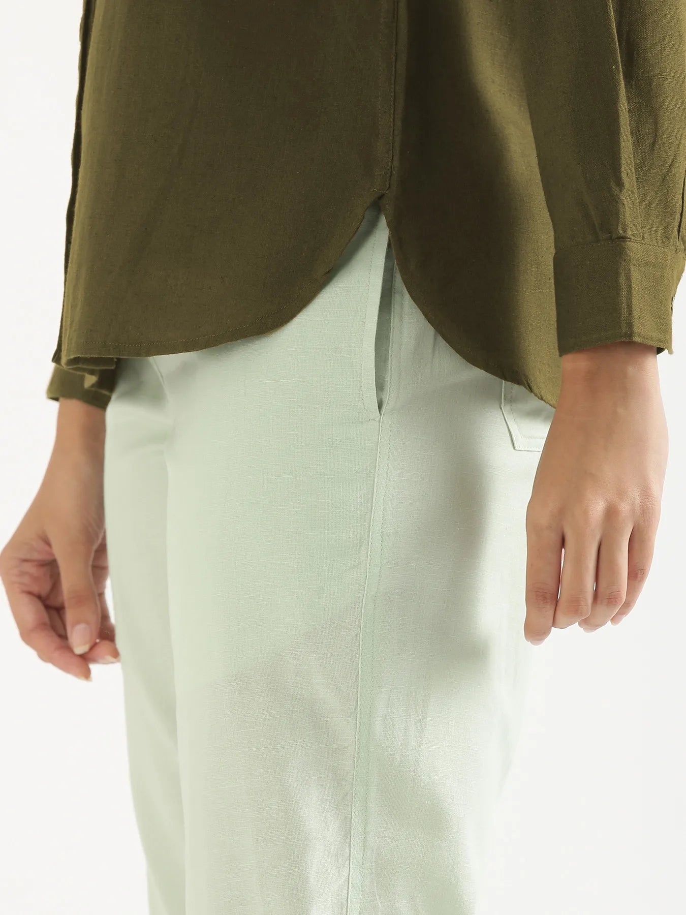 Women Olive Green Airy-Linen Shirt