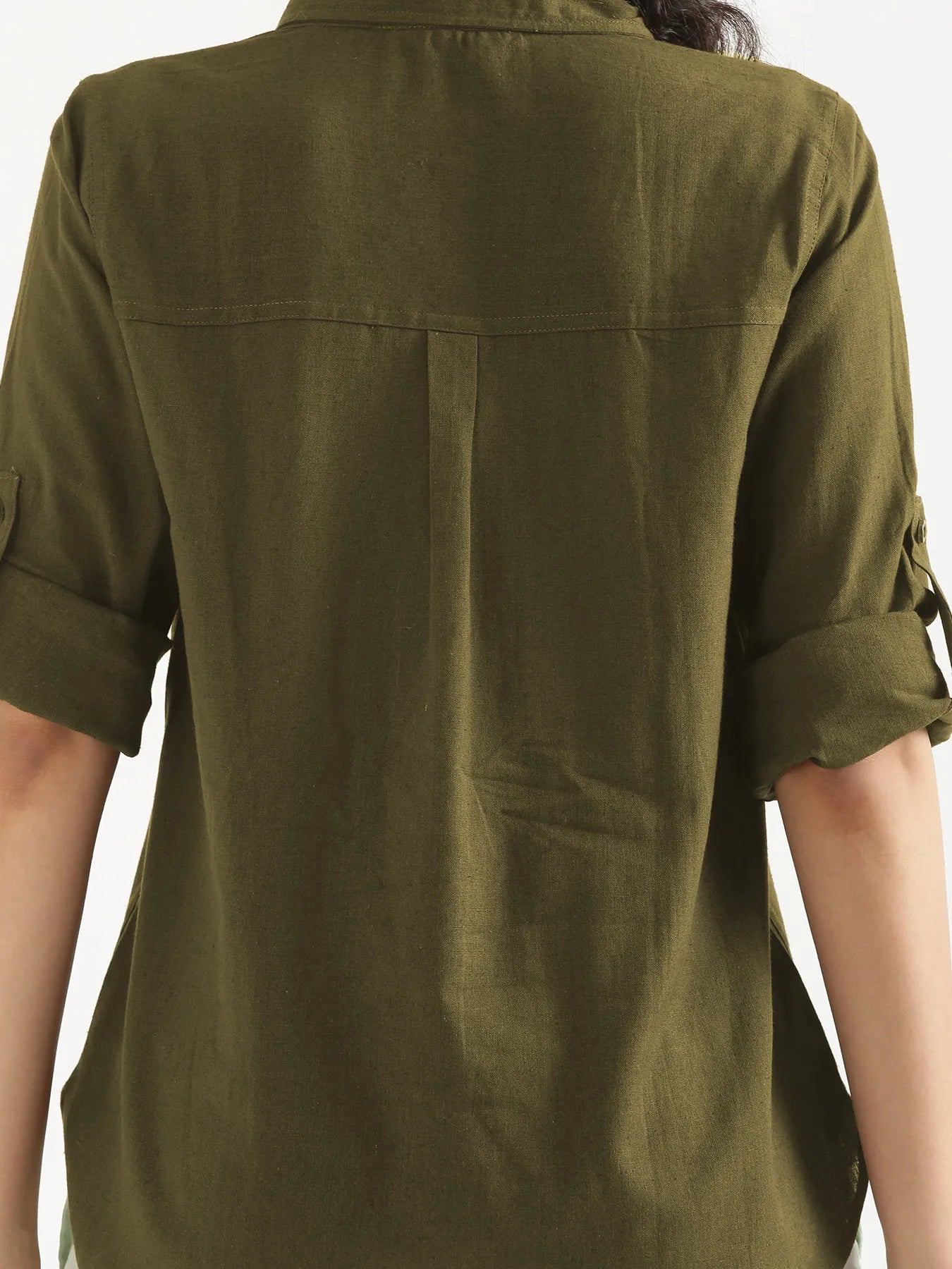 Women Olive Green Airy-Linen Shirt