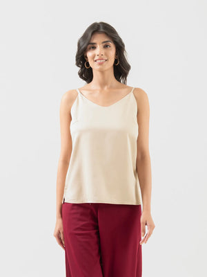 Women Beige Flowy Camisole Top