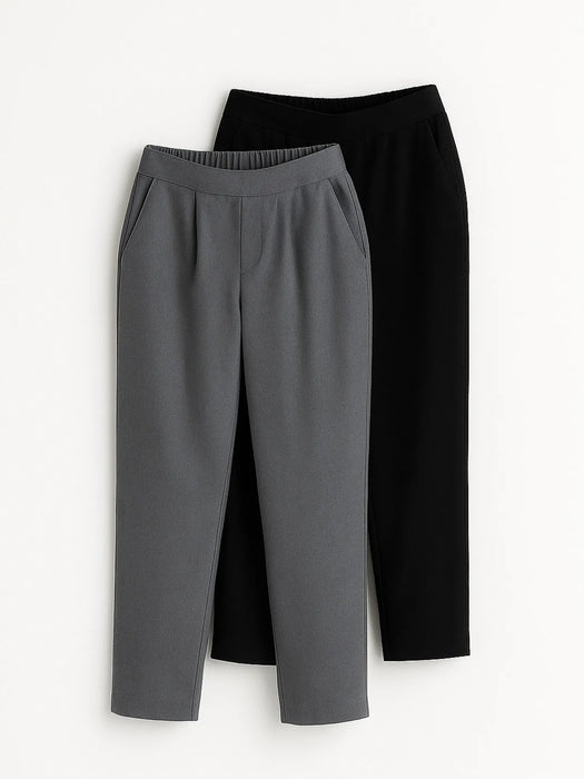 Women Black & Cement Grey Cotton Pant