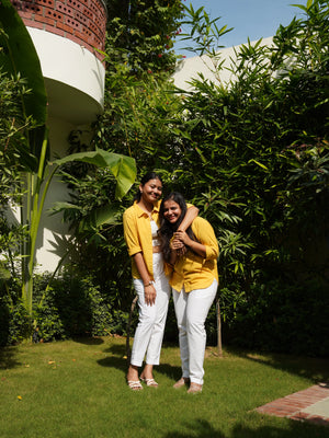Yellow Airy-Linen Shirt with White Cotton Pant