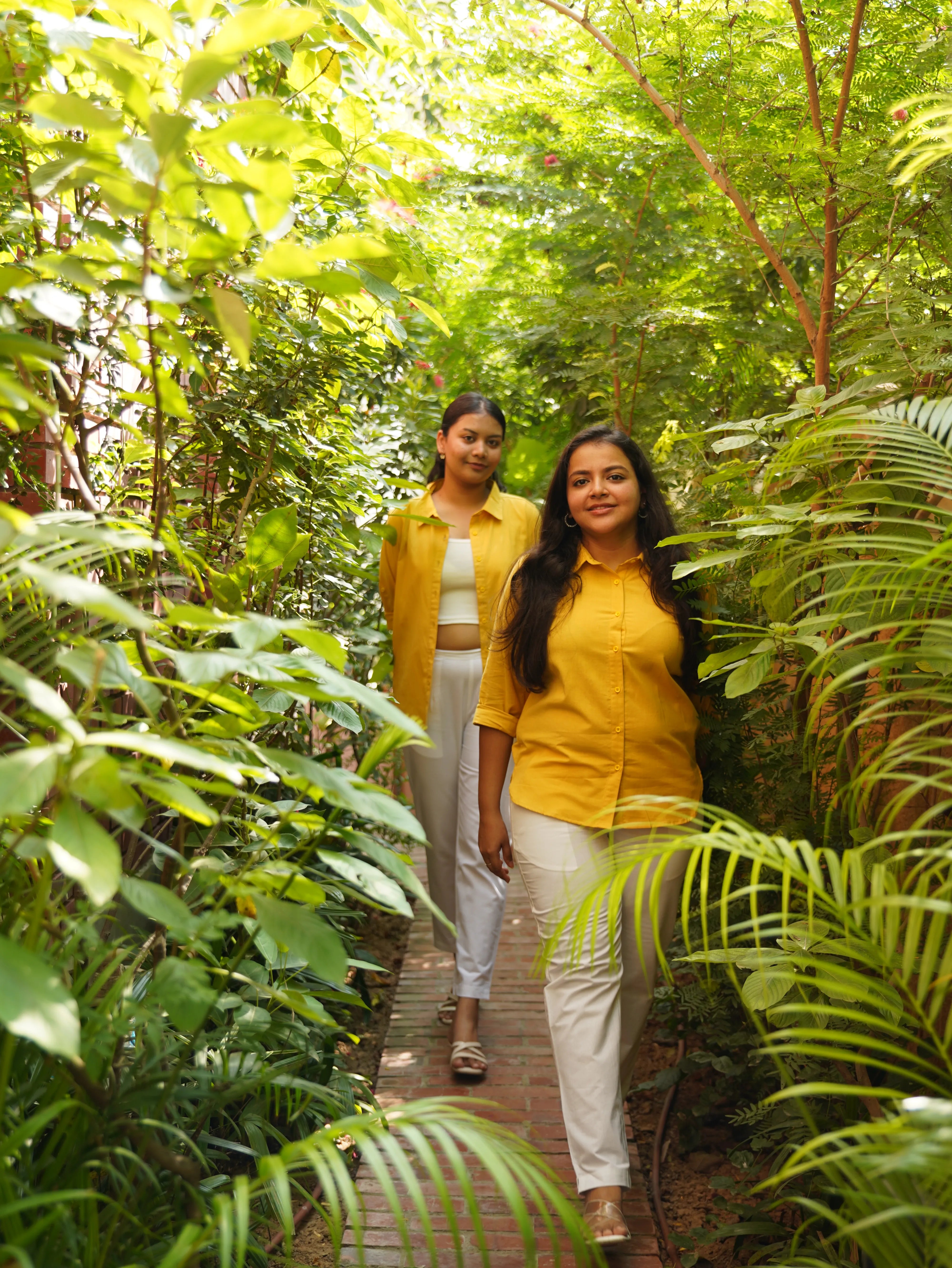 Yellow Airy-Linen Shirt with White Cotton Pant