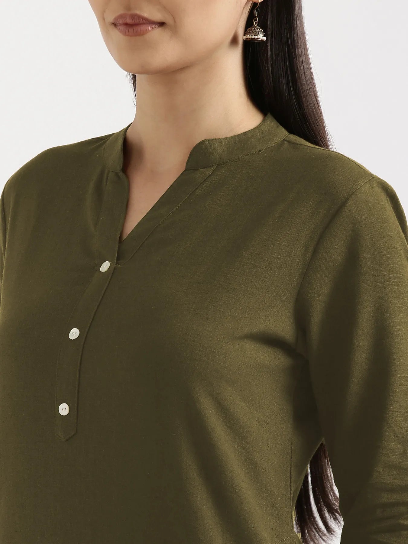 Women Olive Green Airy Linen Long Kurta