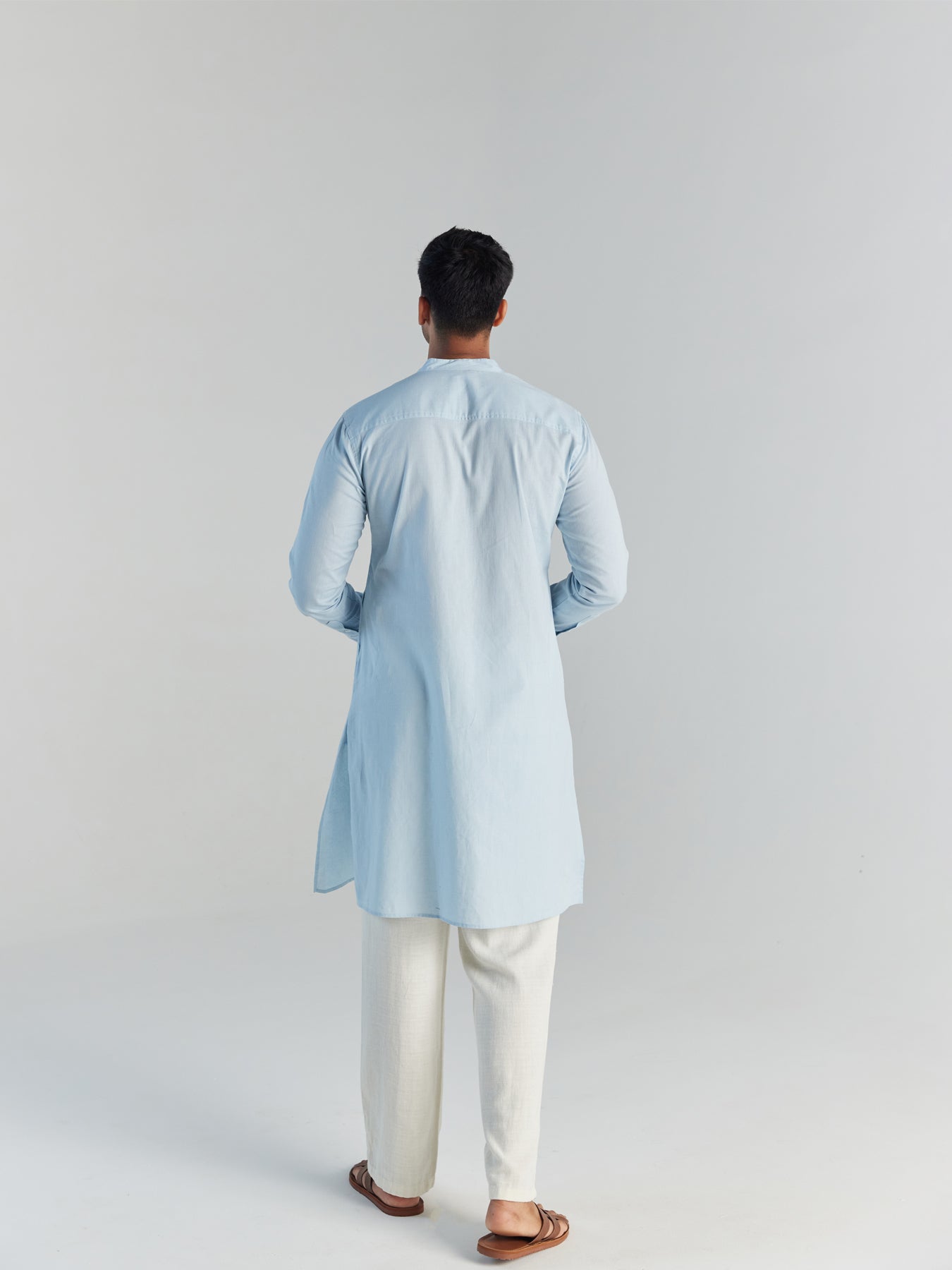 Men Sky Blue Airy Linen Long Kurta