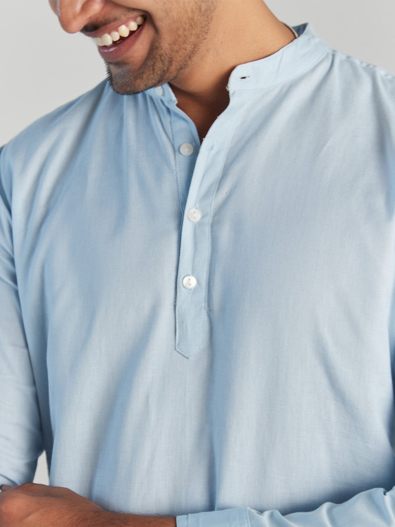 Men Sky Blue Airy Linen Long Kurta