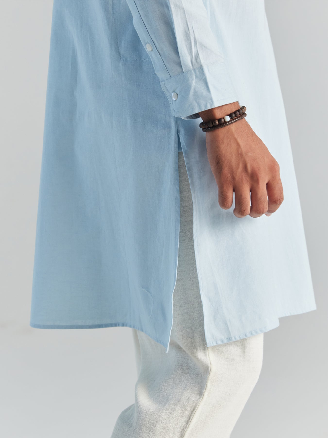 Men Sky Blue Airy Linen Long Kurta