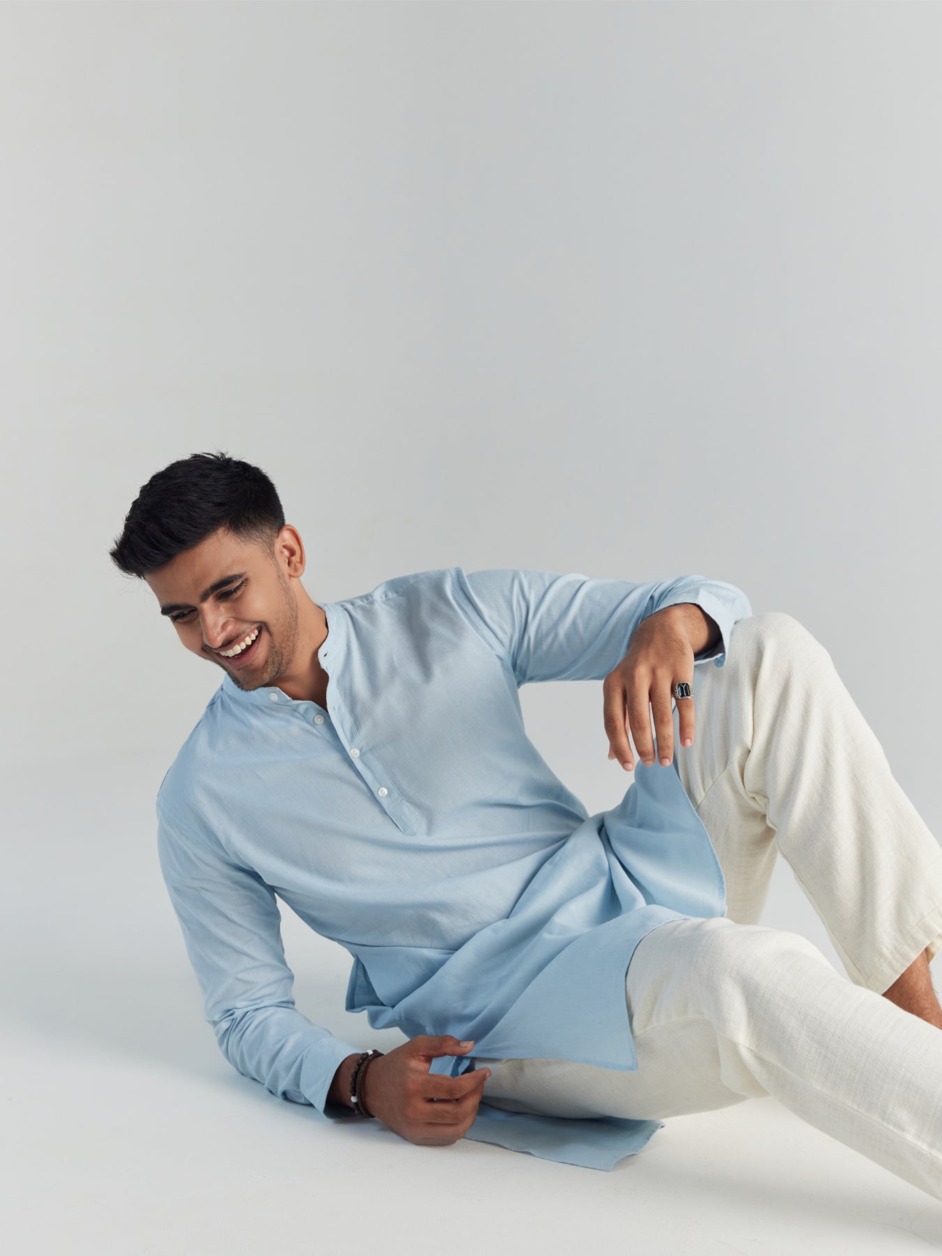 Men Sky Blue Airy Linen Long Kurta