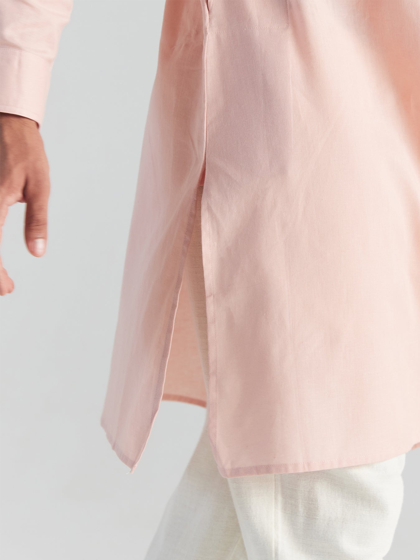 Men Salmon Pink Airy Linen Long Kurta