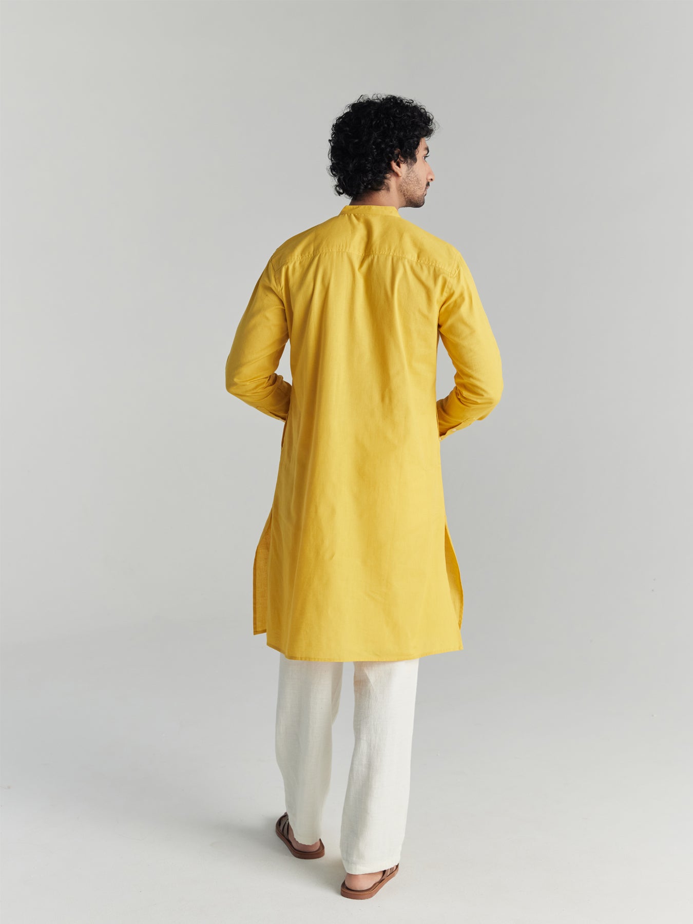 Men Yellow Airy Linen Long Kurta