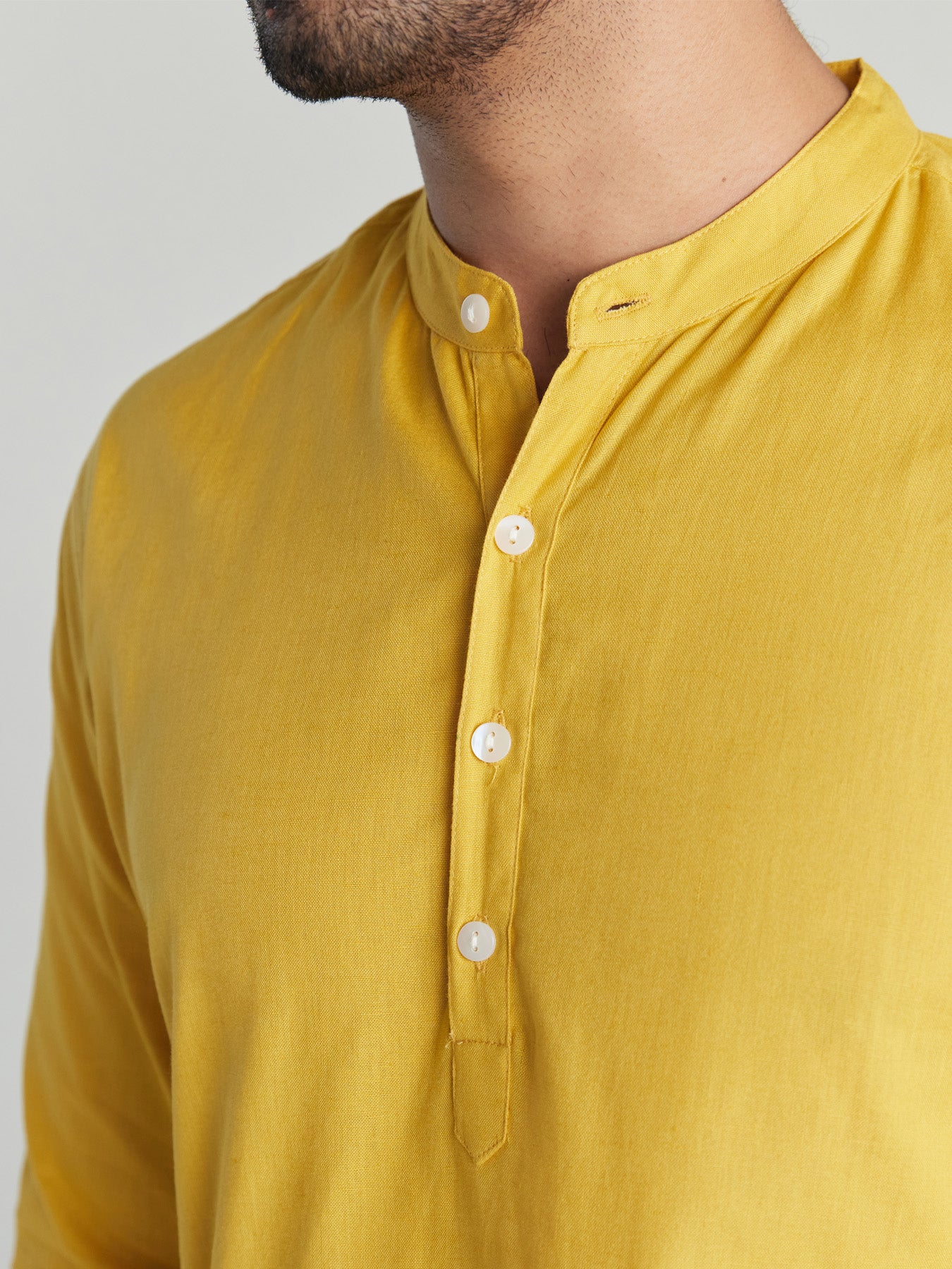 Men Yellow Airy Linen Long Kurta