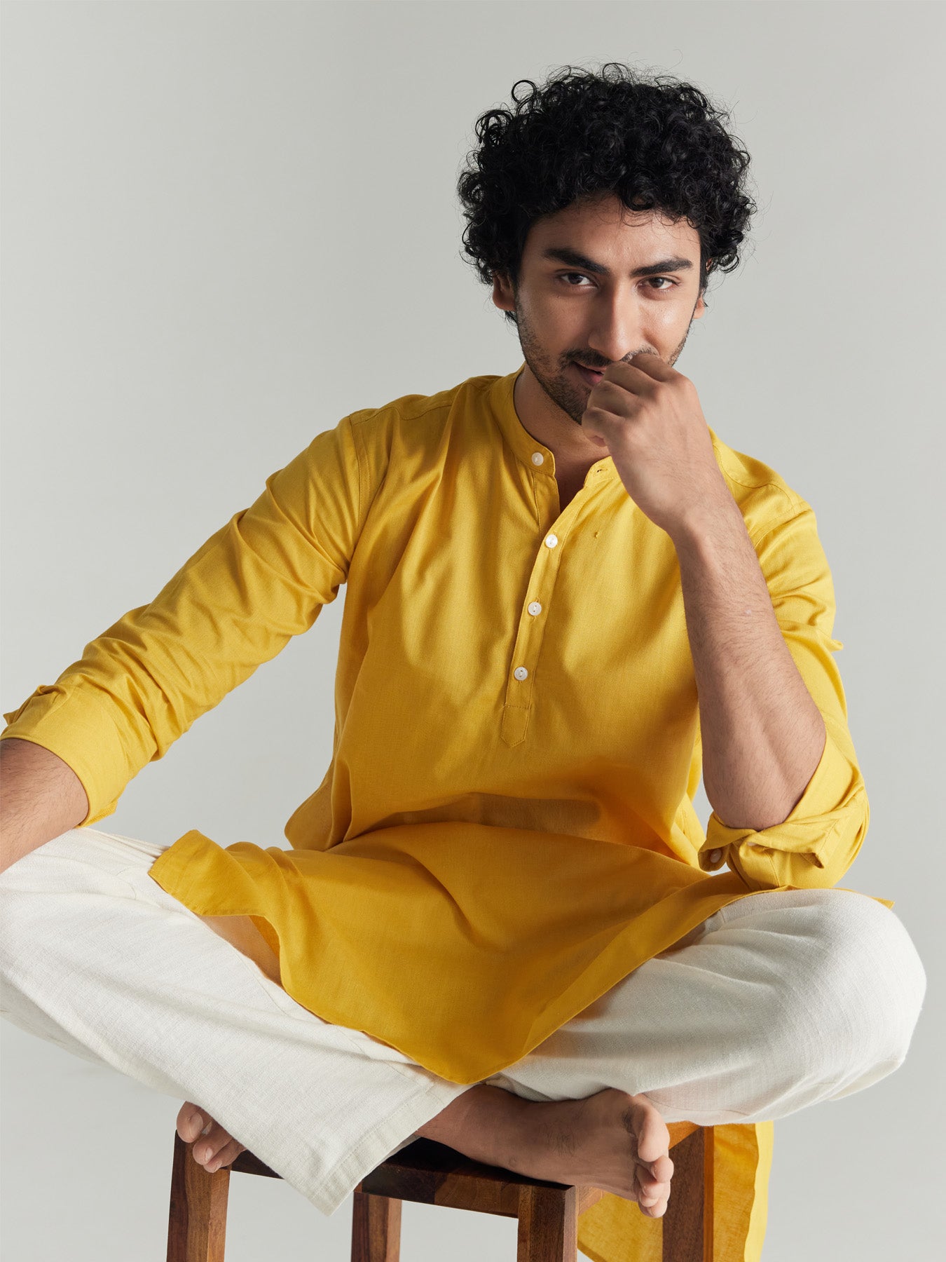 Men Yellow Airy Linen Long Kurta