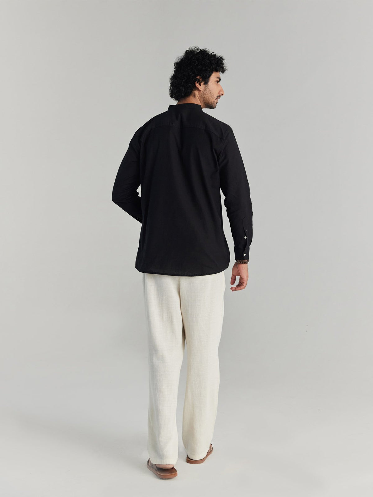 Men Black Airy Linen Short Kurtas
